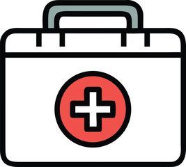 Fototapeta premium Simple Line Art Illustration of a Medical First Aid Kit with Cross