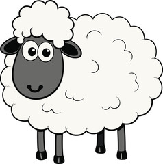 Happy Cute Cartoon Sheep Character Vector Art Isolated White Background