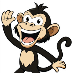 Happy Cartoon Monkey Waving Hand Smiling Cute And Friendly Animal Character