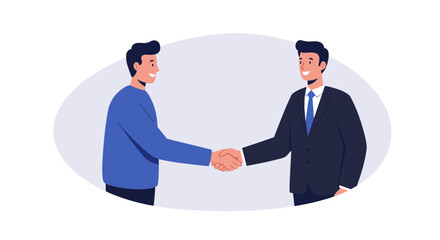 Businessmen shaking hands in modern cartoon style for a successful par
