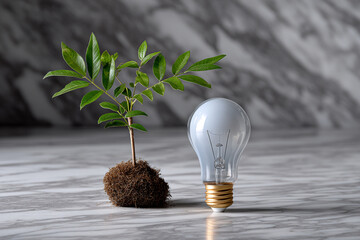 Plant and Light Bulb Symbolizing Green Energy and Sustainable Innovation