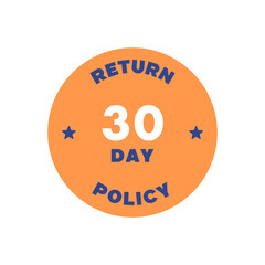 30 Day Return Policy Circular Badge in Bright Orange Design