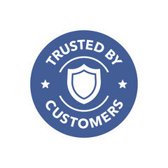 Trusted by Customers Badge with Shield Icon and Blue Circular Layout