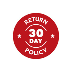 Return 30 Day Policy Badge in Red Circle Design for Guarantee Label