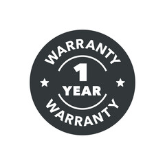 Warranty One Year Badge with Bold Text in Black Circular Design