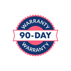 90 Day Warranty Badge with Pink Ribbon Banner and Blue Border Design