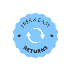 Free and Easy Returns Badge with Circular Arrows and Blue Scalloped Design