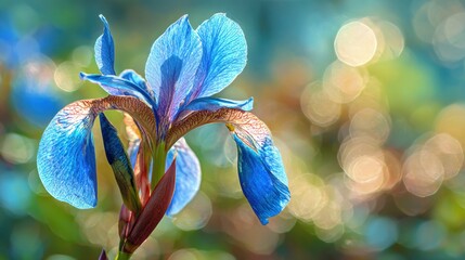 Close-up of a vibrant blue iris flower.