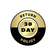 Return Policy Badge with 30 Day Guarantee in Gold and Black Half Circle
