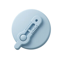 A stylized, light blue thermometer icon resting on a circular background, isolated.