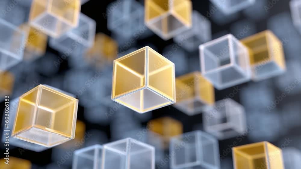 Aufkleber digital cube abstraction: an array of translucent, geometric cubes floats in a visually striking dig