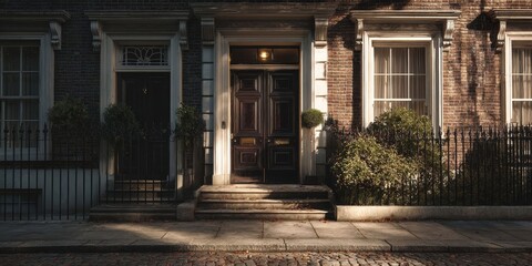 Fototapeta premium Charming London Street with Traditional House Front Doors