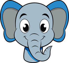 Smiling Cute Cartoon Elephant Head Mascot Adorable Friendly Digital Clip Art
