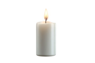 A Single Lit White Pillar Candle, Perfect for Tranquil Ambiance Isolated on transparent background, cutout	