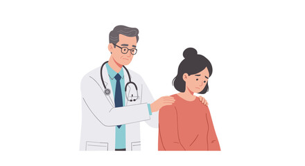 Doctor comforting sad patient in clinical setting