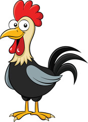 Vibrant Cartoon Rooster Illustration Black Body Red Comb And Yellow Beak