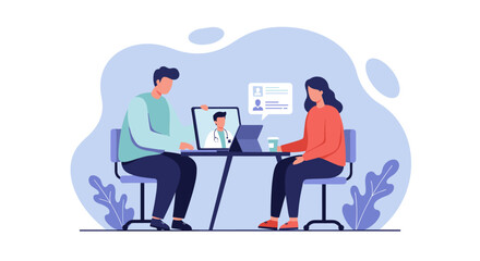 Virtual medical consultation meeting with doctor on tablet for telemed