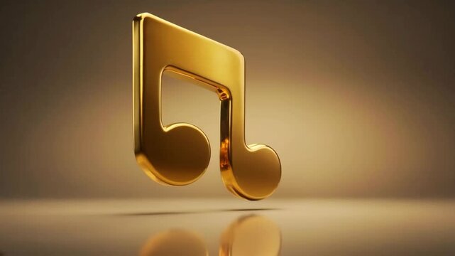Elegant Golden Music Note Symbol Against Soft Gradient Background With Reflective Surface