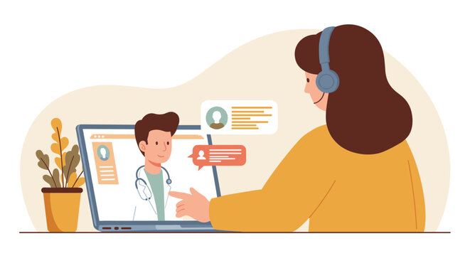 Virtual healthcare consultation with doctor on video call