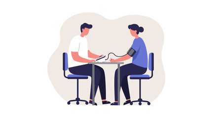 Flat style medical checkup with blood pressure measurement in clinic