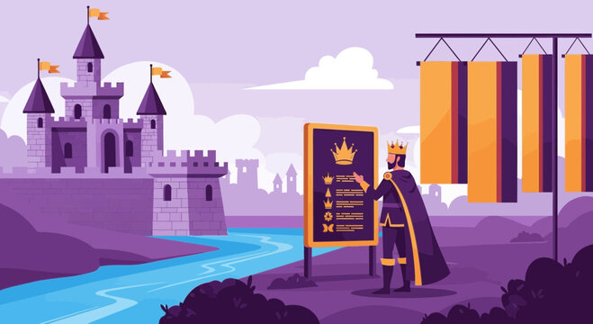 Majestic Kingdom Displaying Regal Decree With Castle And Banners