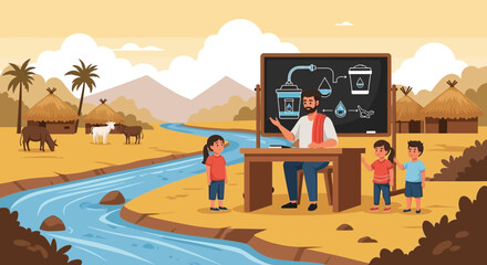 Education About Water Purification for Children in a Village Classroom