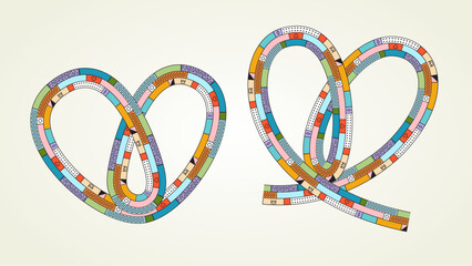 memphis geometric lines in the shape of heart, vector loop ribbon a colorful symbol of love, design element for background or valentine day poster or greeting card