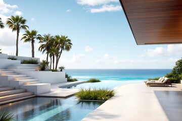Obraz premium Luxury Villa with Pool and Ocean View on a Sunny Day