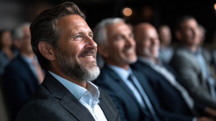 Smiling mature businessman enjoying conference with colleagues