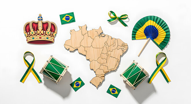 Brazil map and royal elements with Brazilian icons