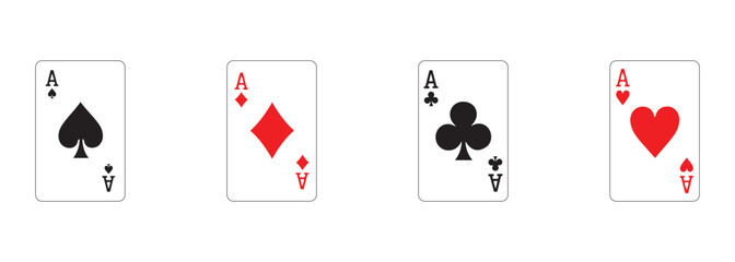 Four Aces Playing Cards Vector Illustration on White Background