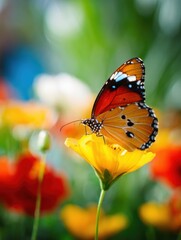Vibrant butterfly resting on a flower.