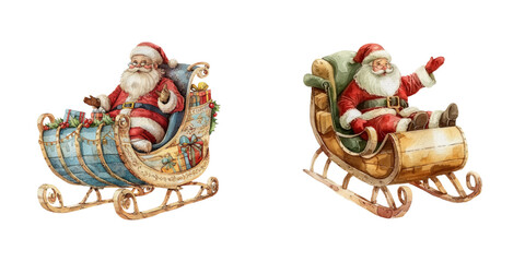 santa claus christmas sleigh watercolor vector illustration