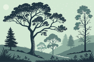 Obraz premium Silhouette of a tree against a soft gradient sky—minimalist nature concept perfect for backgrounds, wall art, design elements, or environmental themes.