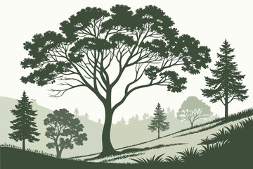 Obraz premium Silhouette of a tree against a soft gradient sky—minimalist nature concept perfect for backgrounds, wall art, design elements, or environmental themes.