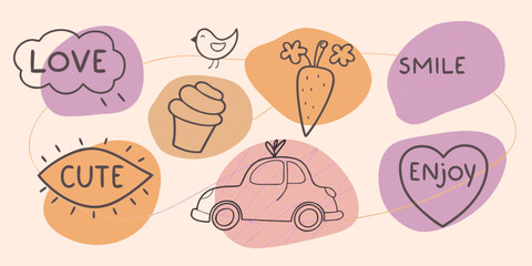 Pastel Pattern with Doodles (Ice Cream, Car, Carrot)