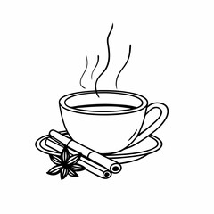 Hot Beverage with Cinnamon Stick Line Art