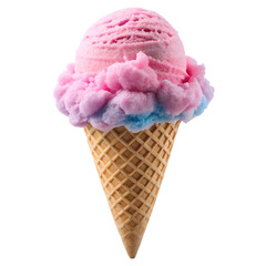 Pink and blue cotton candy ice cream cone isolated on transparent background
