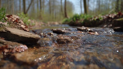 Close-up view of a shallow stream flowing over rocks.
