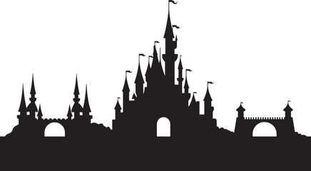 Fototapeta premium Silhouette of a Grand Castle Against a Transparent Backdrop, Fairytale Kingdom Architecture