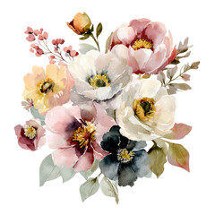 Fototapeta premium Watercolor bouquet of varied pastel flowers