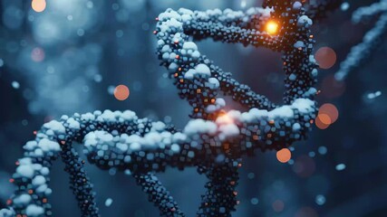 Frost-covered DNA helix illuminated by soft lights in a winter landscape - Powered by Adobe