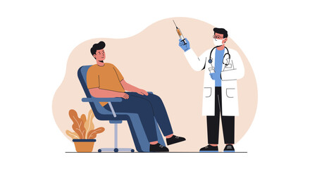 Doctor giving vaccine injection to seated patient in flat style