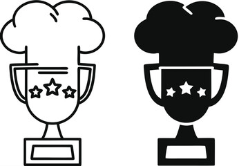 Award Icons. Black and White Vector Icons. Chef Hat and Cup with Stars. Prestigious Rating. Restaurant Concept