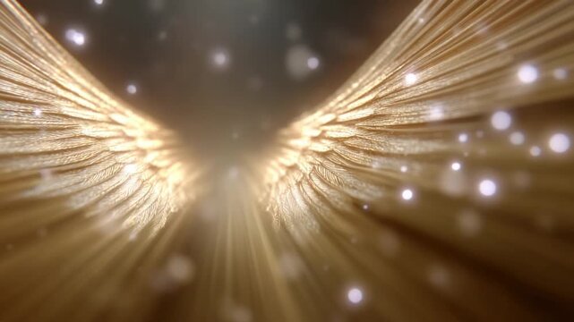 Golden Angel Wings: The ethereal beauty of golden angel wings spread wide, bathed in heavenly light, embodying peace, spirituality, and divine grace.