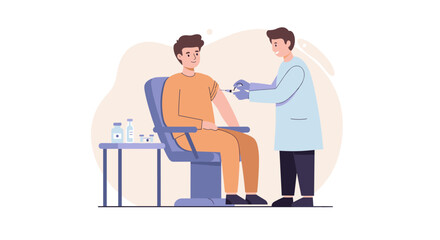 Healthcare professional administering vaccine to patient in clinical s