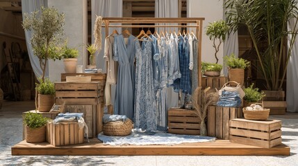 Boho Chic Blue Dresses on Rustic Outdoor Display