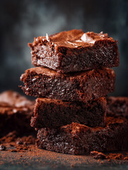 Single decadent brownie slice spotlighted on deep dark backdrop