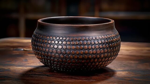 Dark brown ceramic bowl with textured surface