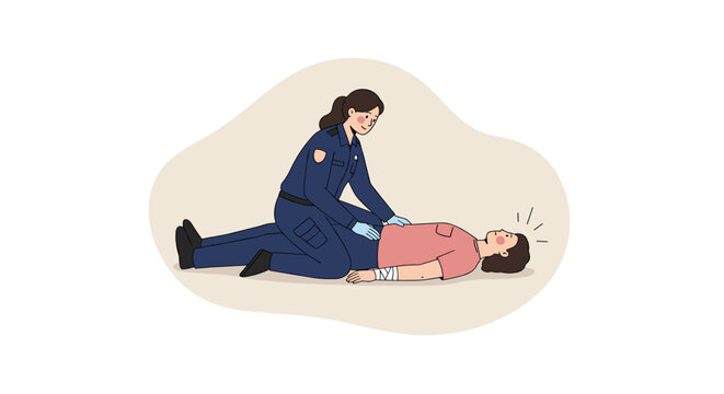 Emergency response training: first aid assistance scene with cpr techn